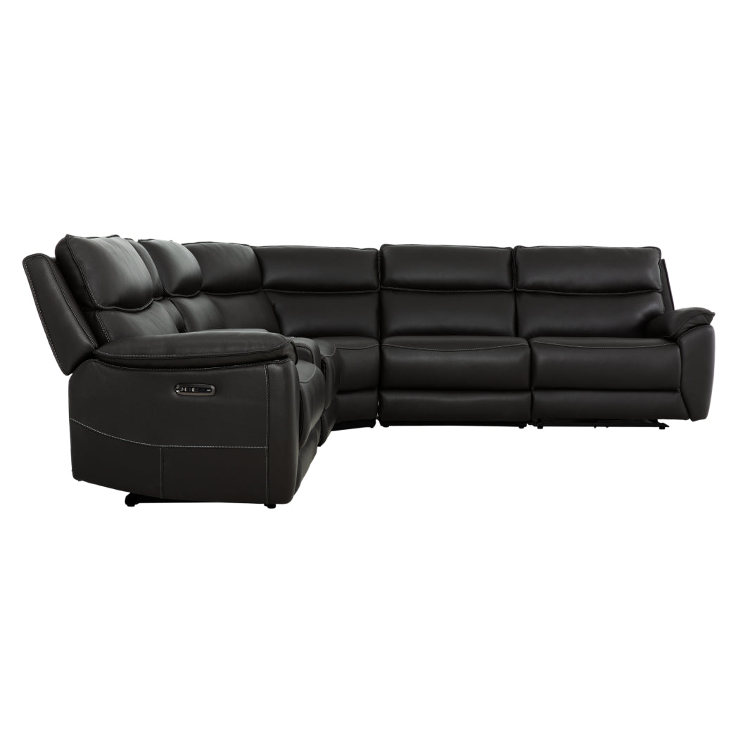 Sectionnel motorisé 6 pièces en cuir noir espresso avec console - Knox