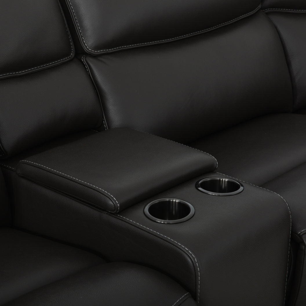 Sectionnel motorisé 6 pièces en cuir noir espresso avec console - Knox