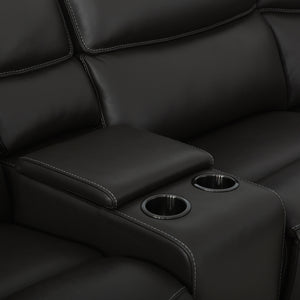 Sectionnel motorisé 6 pièces en cuir noir espresso avec console - Knox