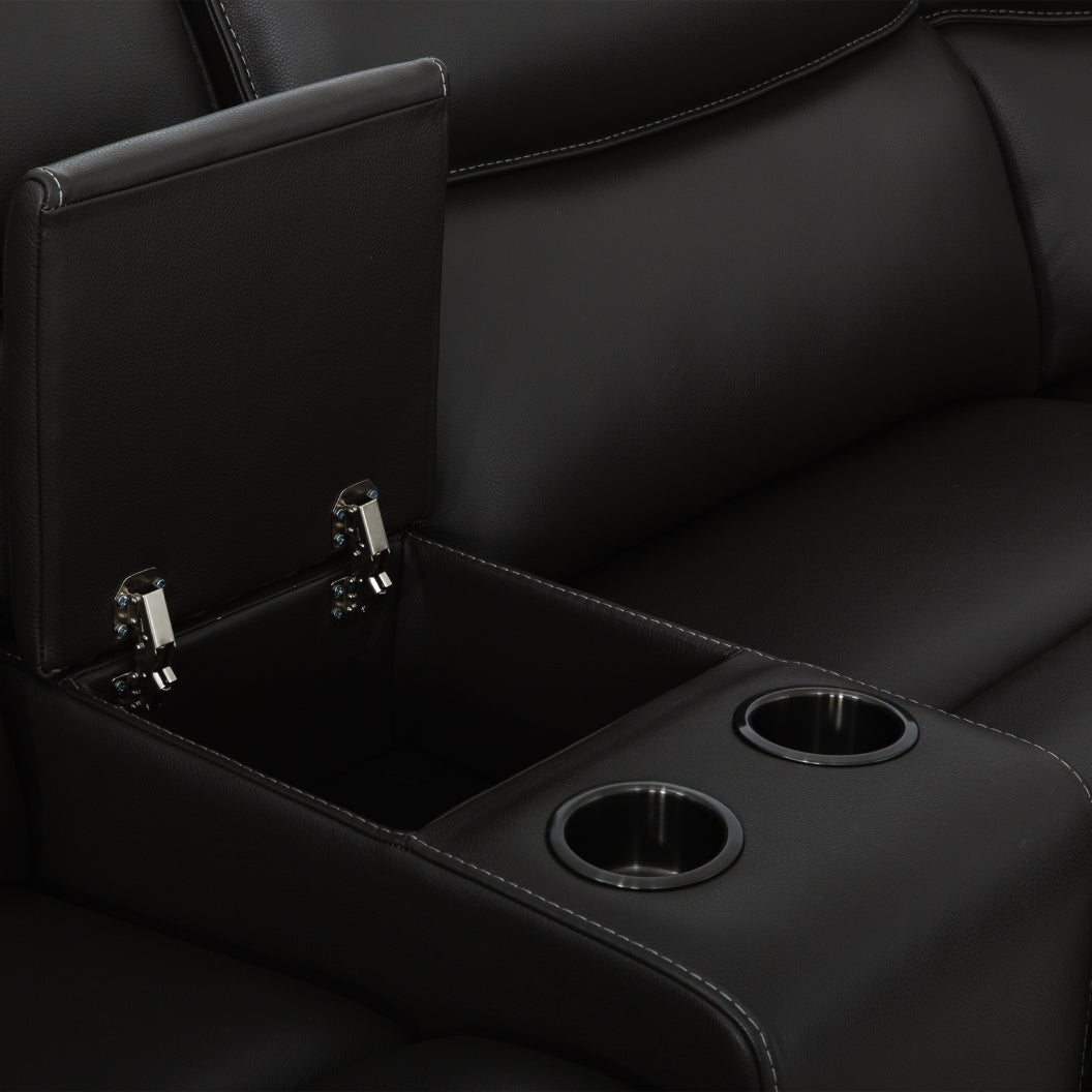 Sectionnel motorisé 6 pièces en cuir noir espresso avec console - Knox