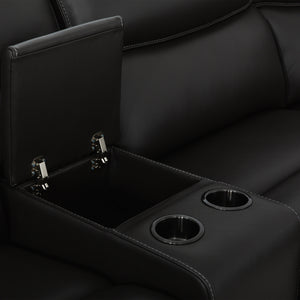 Sectionnel motorisé 6 pièces en cuir noir espresso avec console - Knox