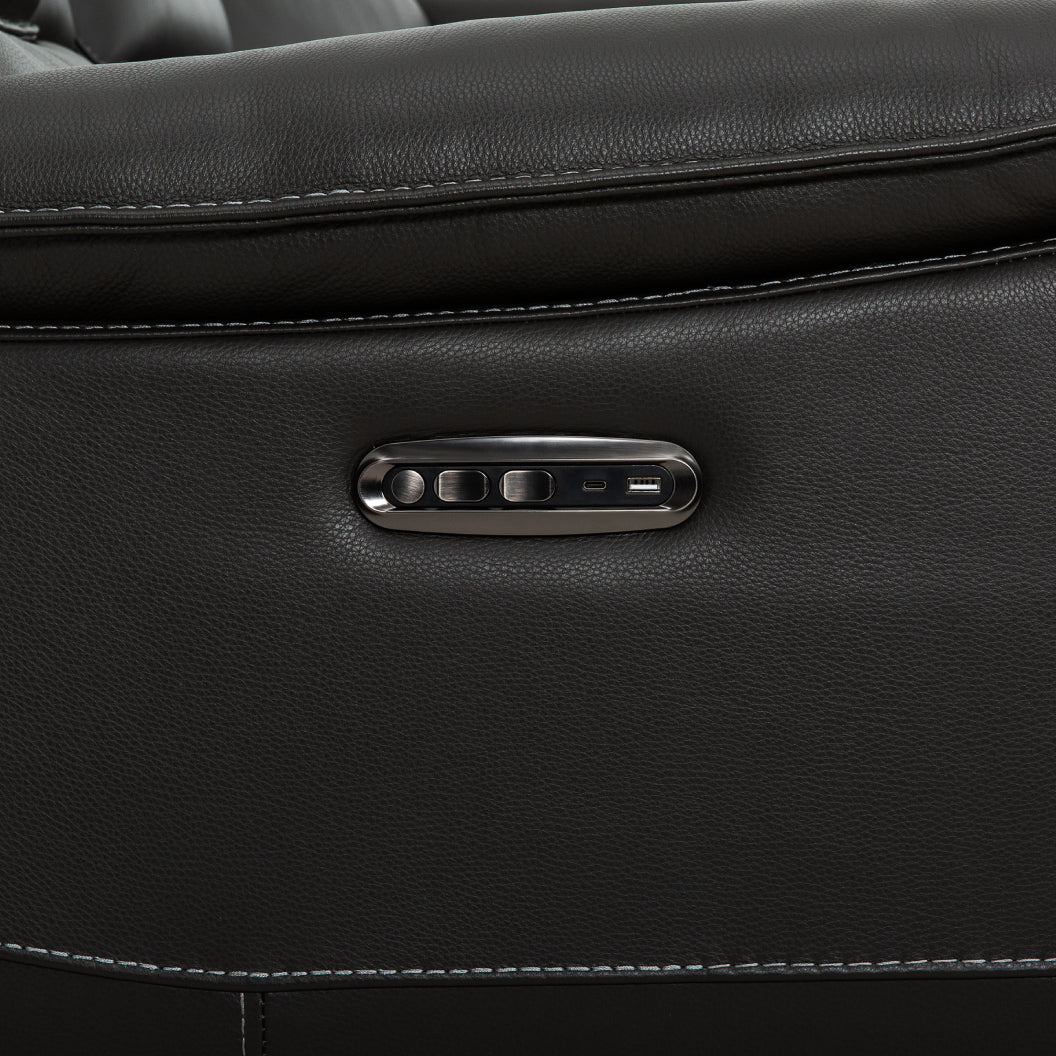 Sectionnel motorisé 6 pièces en cuir noir espresso avec console - Knox