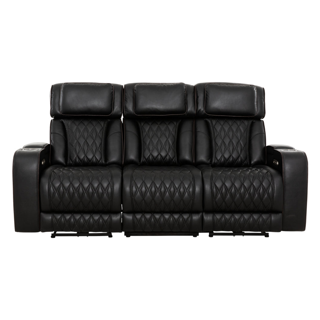 Sofa motorisé en cuir noir avec table rabattable & éclairage DEL - Colton