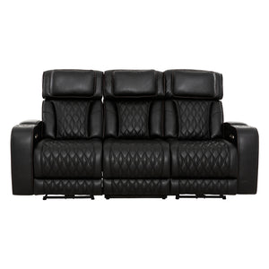 Sofa motorisé en cuir noir avec table rabattable & éclairage DEL - Colton