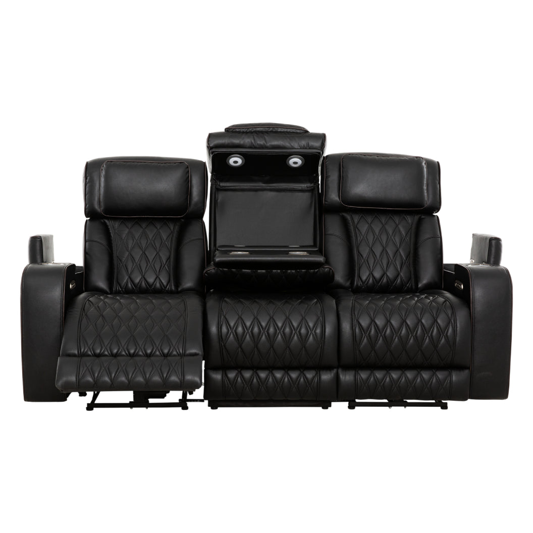 Sofa motorisé en cuir noir avec table rabattable & éclairage DEL - Colton