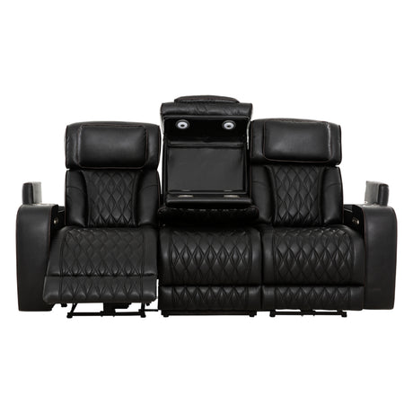 Sofa motorisé en cuir noir avec table rabattable & éclairage DEL - Colton