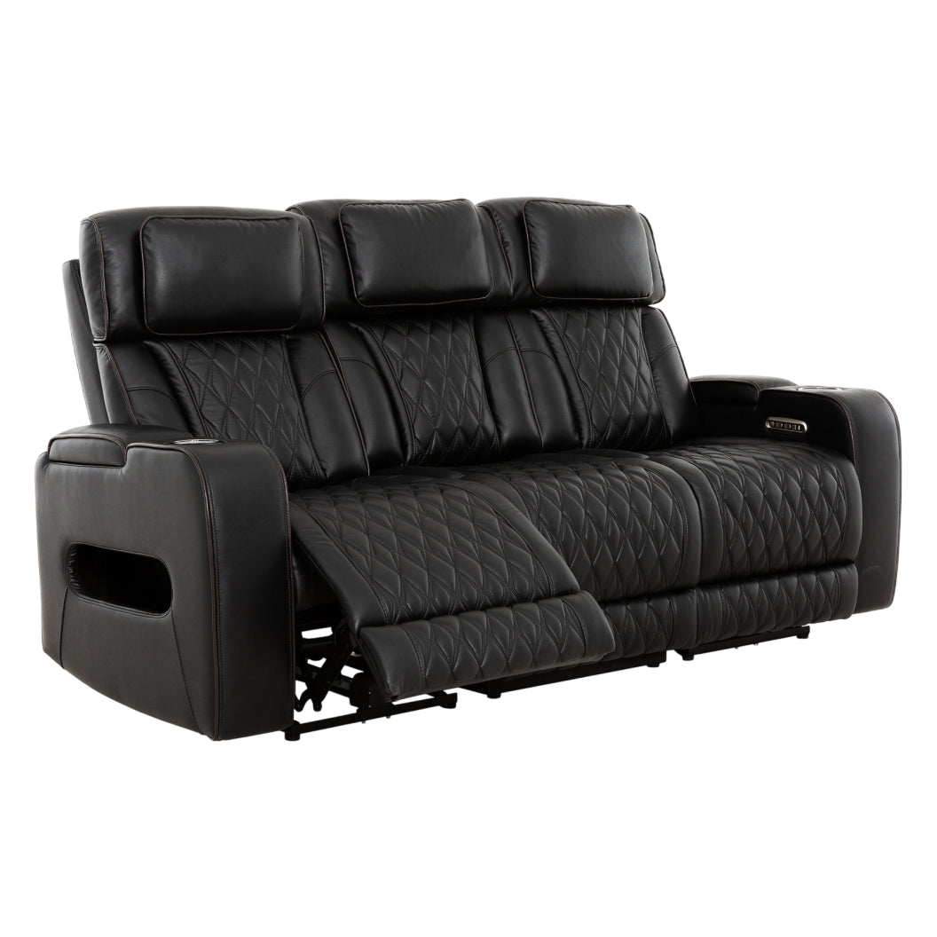 Sofa motorisé en cuir noir avec table rabattable & éclairage DEL - Colton