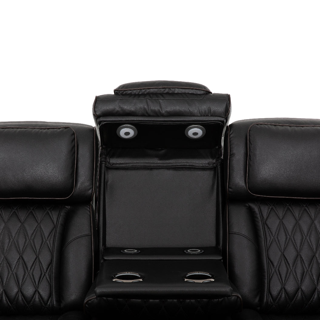 Sofa motorisé en cuir noir avec table rabattable & éclairage DEL - Colton