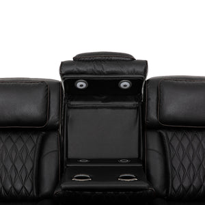 Sofa motorisé en cuir noir avec table rabattable & éclairage DEL - Colton