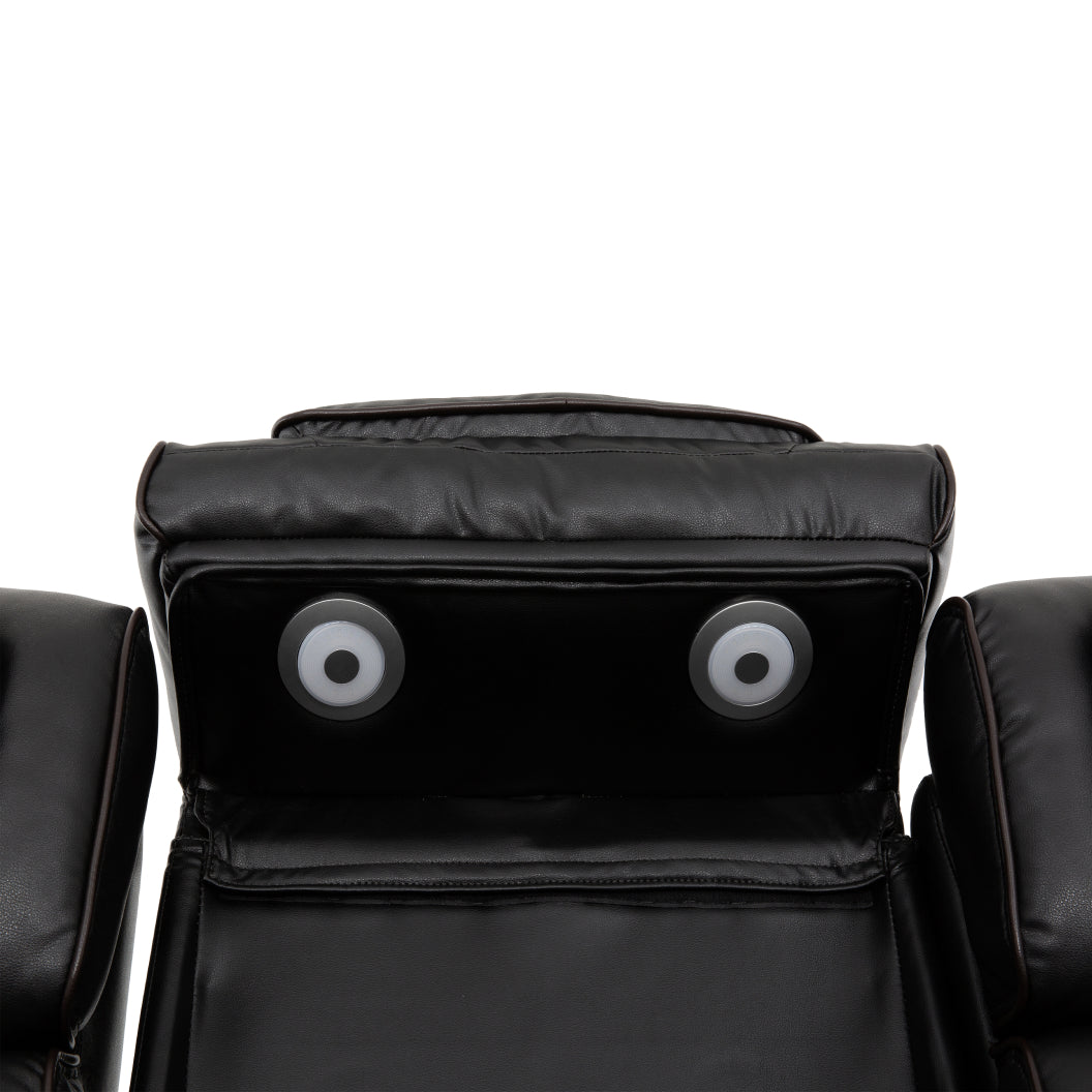 Sofa motorisé en cuir noir avec table rabattable & éclairage DEL - Colton