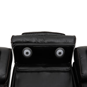 Sofa motorisé en cuir noir avec table rabattable & éclairage DEL - Colton