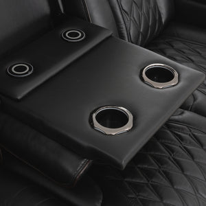 Sofa motorisé en cuir noir avec table rabattable & éclairage DEL - Colton