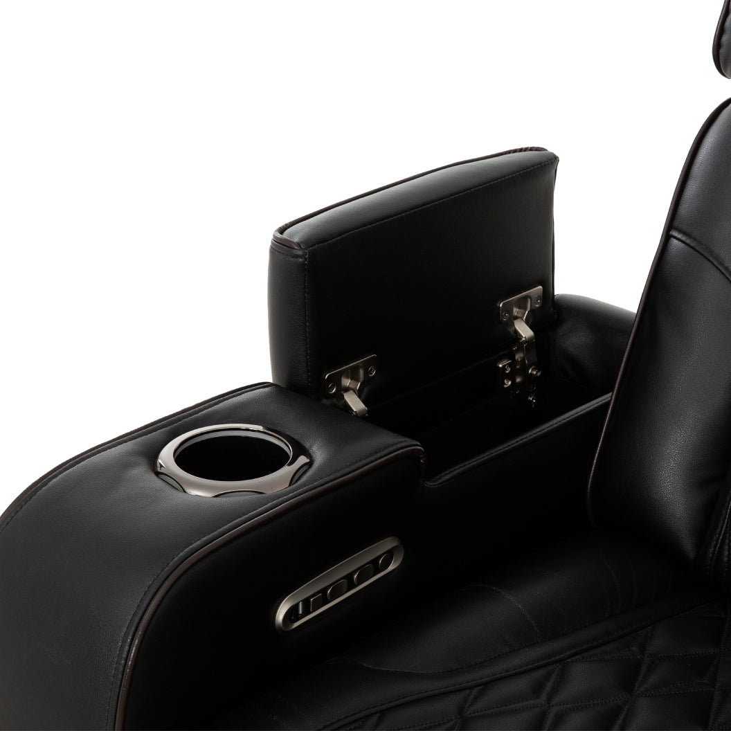Sofa motorisé en cuir noir avec table rabattable & éclairage DEL - Colton