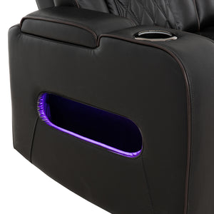 Sofa motorisé en cuir noir avec table rabattable & éclairage DEL - Colton