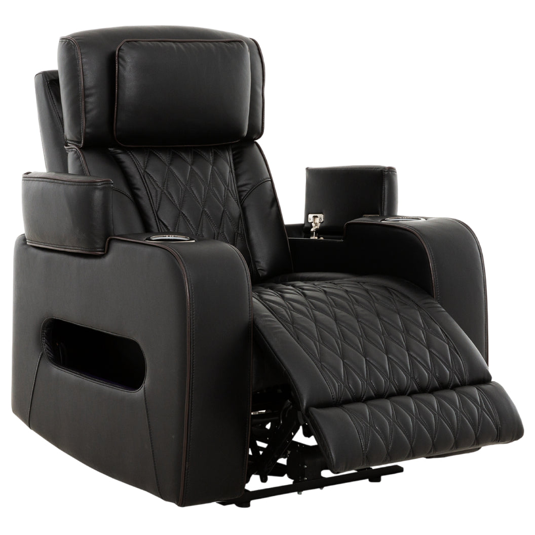 Fauteuil motorisé en cuir noir avec rangement - Colton