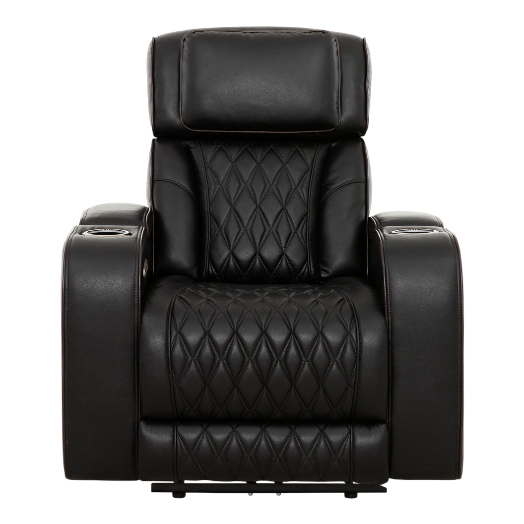 Fauteuil motorisé en cuir noir avec rangement - Colton