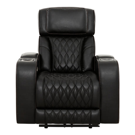 Fauteuil motorisé en cuir noir avec rangement - Colton