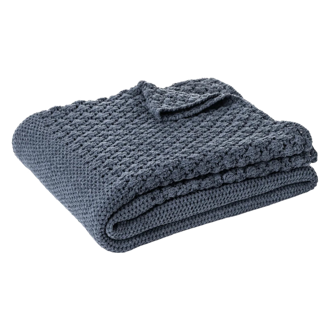 Jeté 50 x 60 po en chenille tressée bleu - Basket