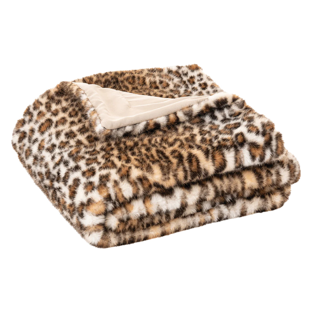 Jeté 50 x 60 po en fausse fourrure imprimé guépard brun - Cheetah