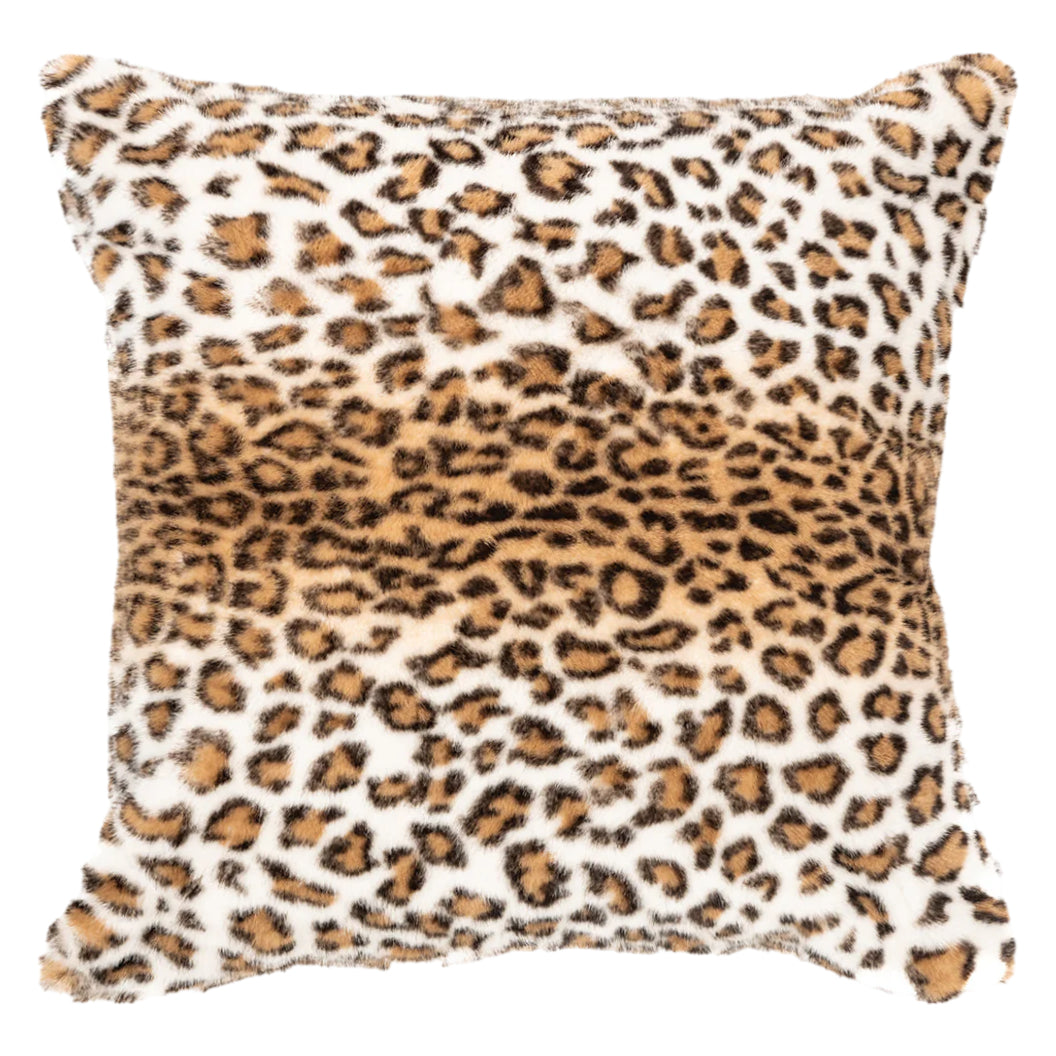 Coussin 18 x 18 po en fausse fourrure imprimé guépard brun - Cheetah