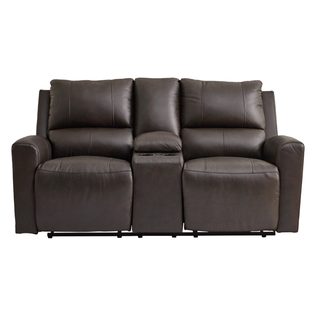 Causeuse motorisée en cuir gris foncé avec console - Boxmere