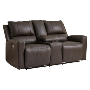 Causeuse motorisée en cuir gris foncé avec console - Boxmere