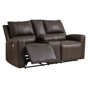 Causeuse motorisée en cuir gris foncé avec console - Boxmere