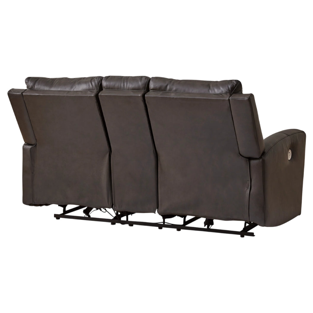 Causeuse motorisée en cuir gris foncé avec console - Boxmere