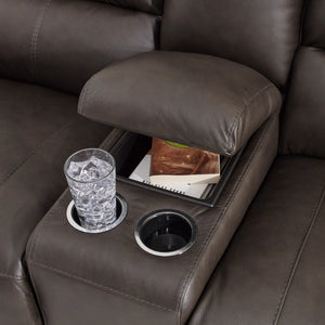 Causeuse motorisée en cuir gris foncé avec console - Boxmere
