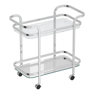 Chariot de bar mobile en verre et métal chromé à 2 niveaux - Zedd