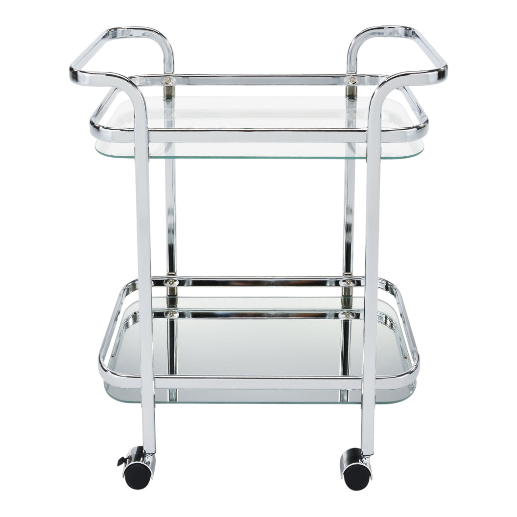 Chariot de bar mobile en verre et métal chromé à 2 niveaux - Zedd