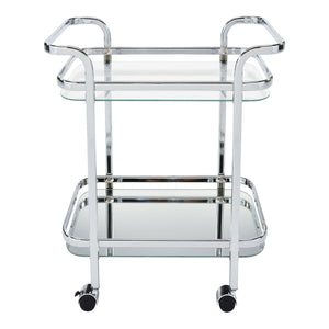 Chariot de bar mobile en verre et métal chromé à 2 niveaux - Zedd