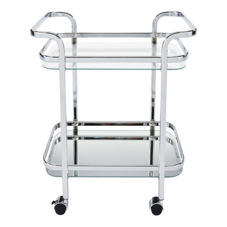 Chariot de bar mobile en verre et métal chromé à 2 niveaux - Zedd