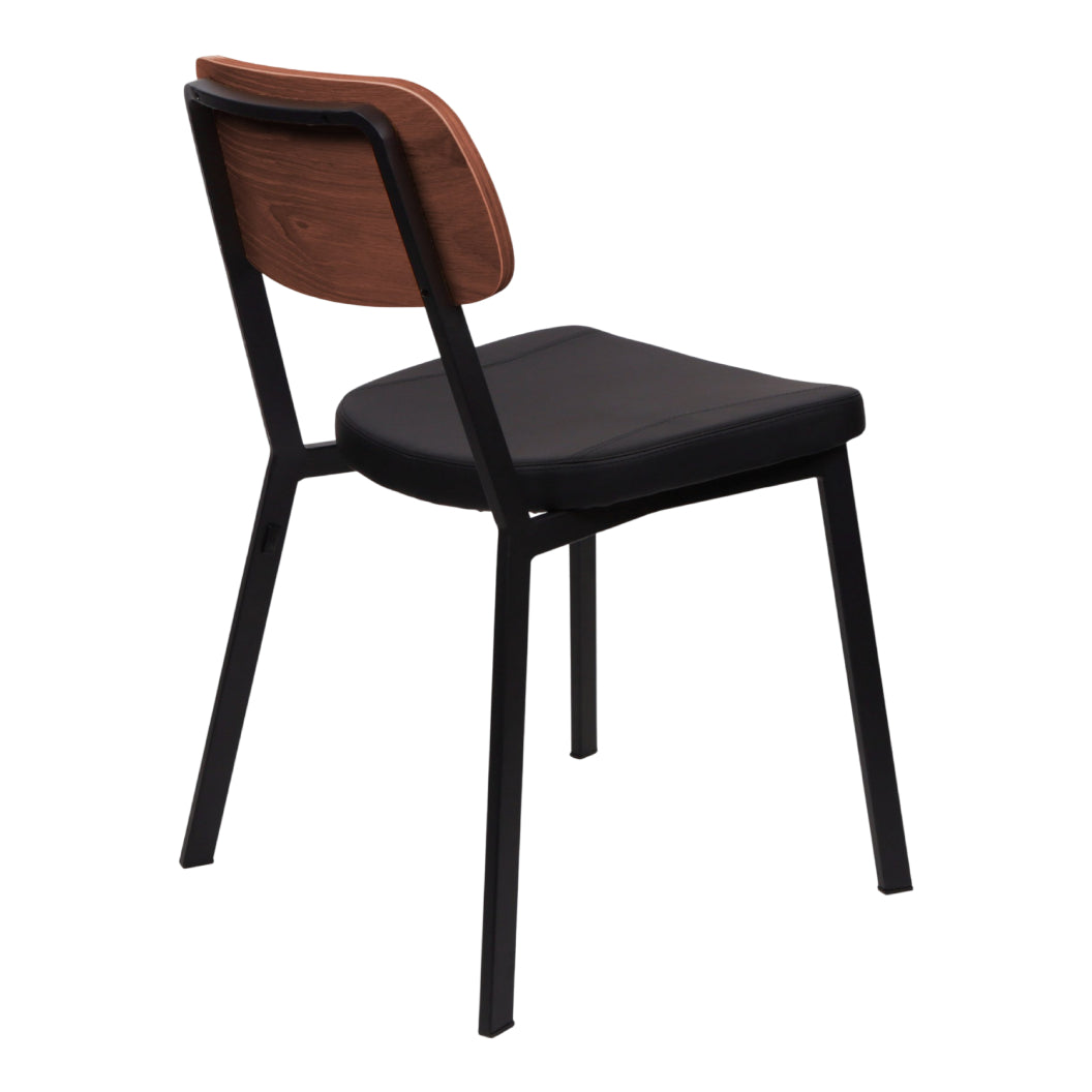 Chaise de salle à manger rembourrée aspect cuir noir et dossier en bois - Theo