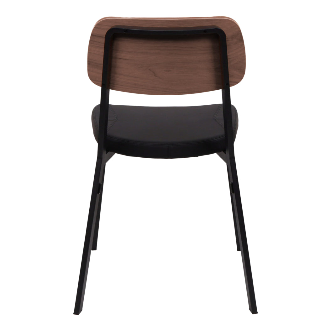 Chaise de salle à manger rembourrée aspect cuir noir et dossier en bois - Theo
