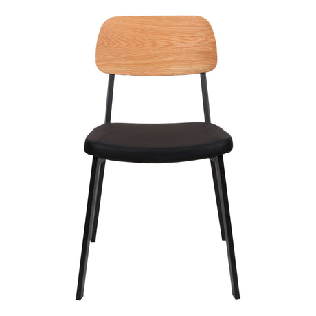 Chaise de salle à manger rembourrée aspect cuir noir et dossier en bois - Theo