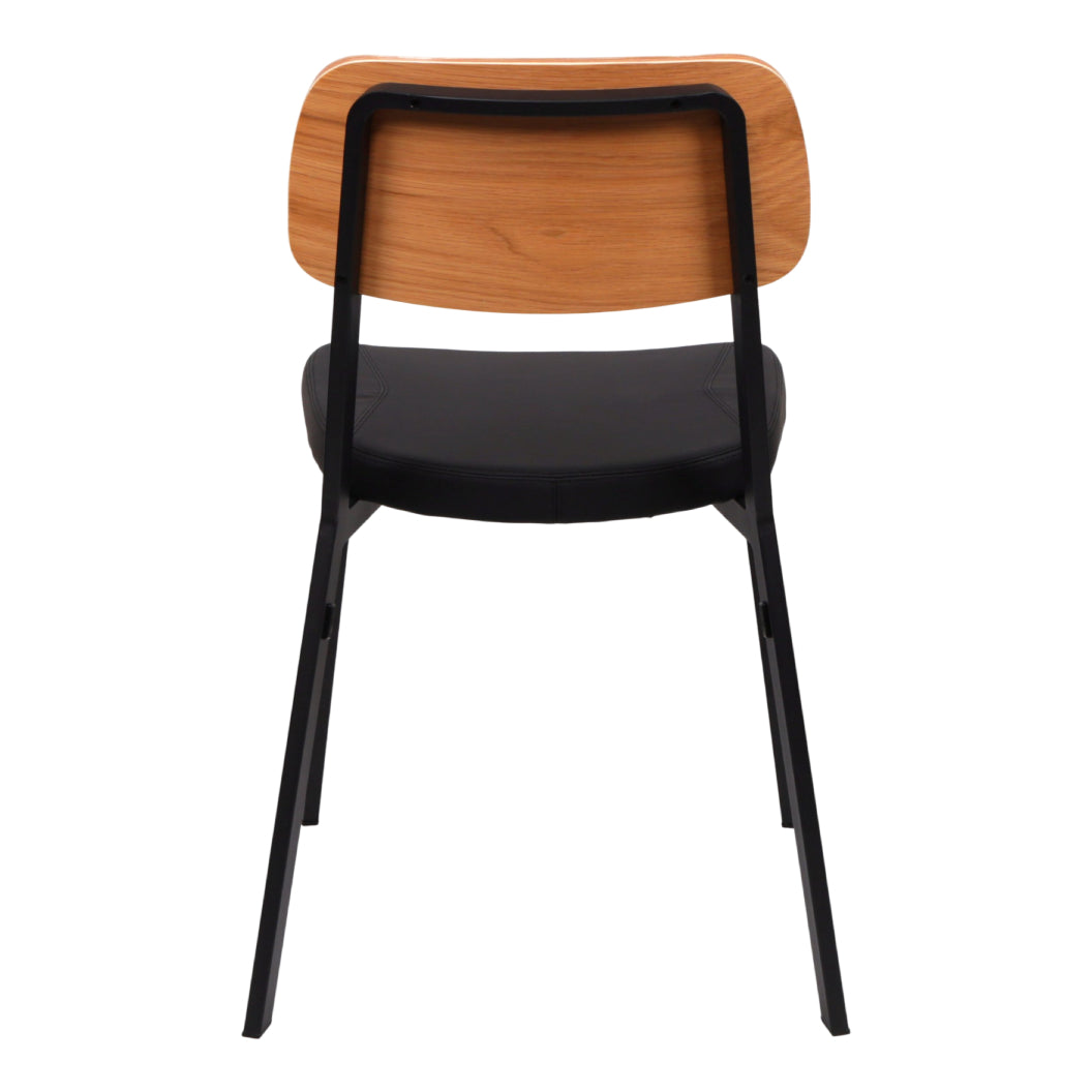 Chaise de salle à manger rembourrée aspect cuir noir et dossier en bois - Theo