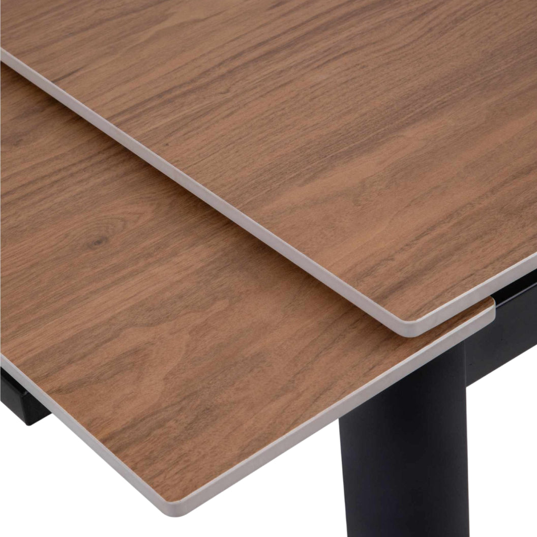 Table de salle à manger extensible en pierre frittée et métal noir - Alter