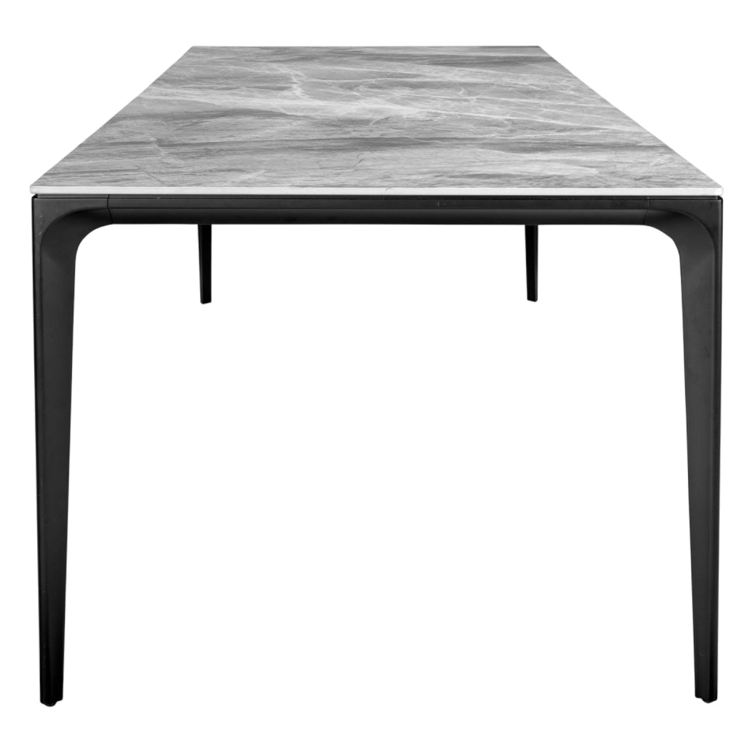 Table de salle à manger rectangulaire en pierre frittée et aluminium noir mat - Ryan