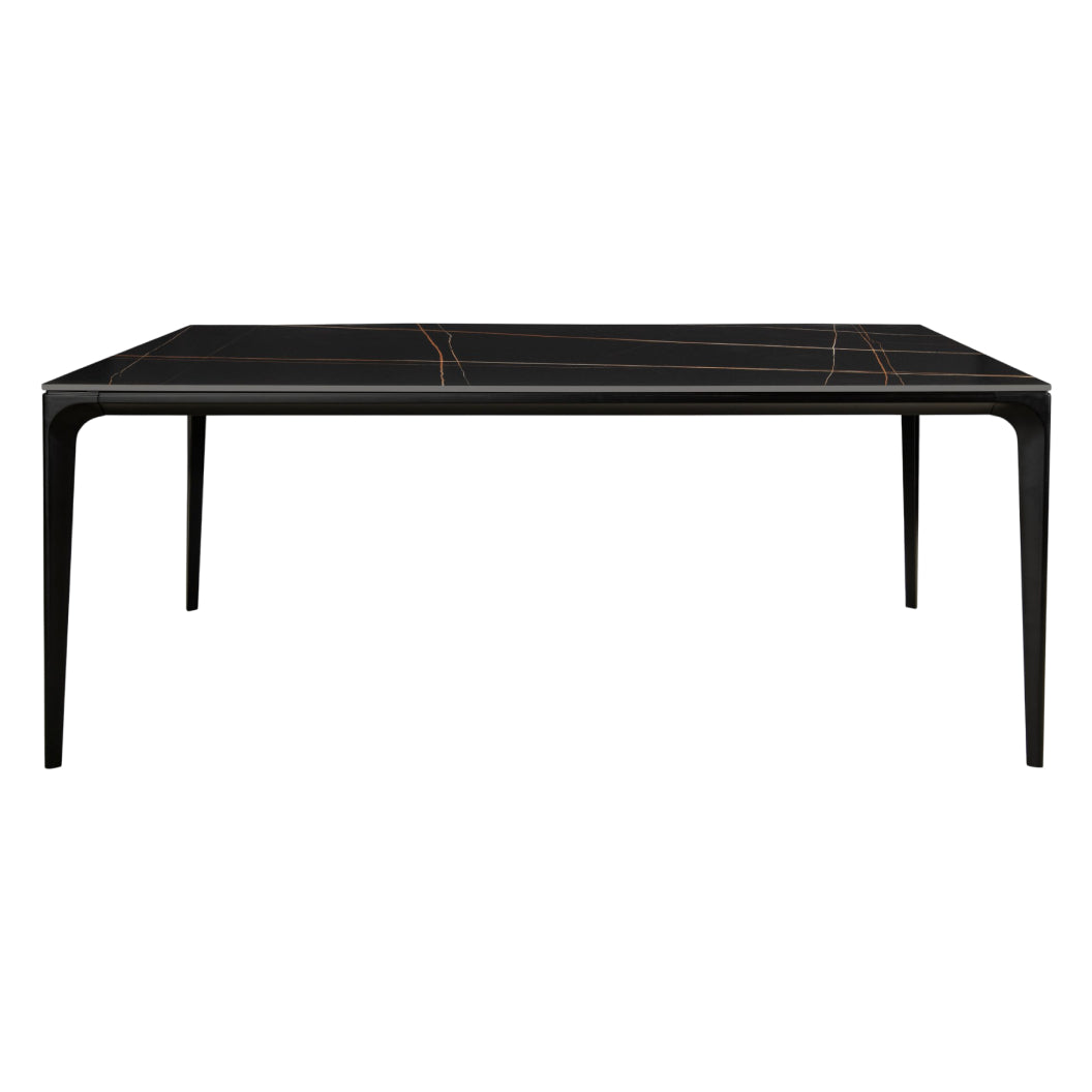 Table de salle à manger rectangulaire en pierre frittée et aluminium noir mat - Ryan
