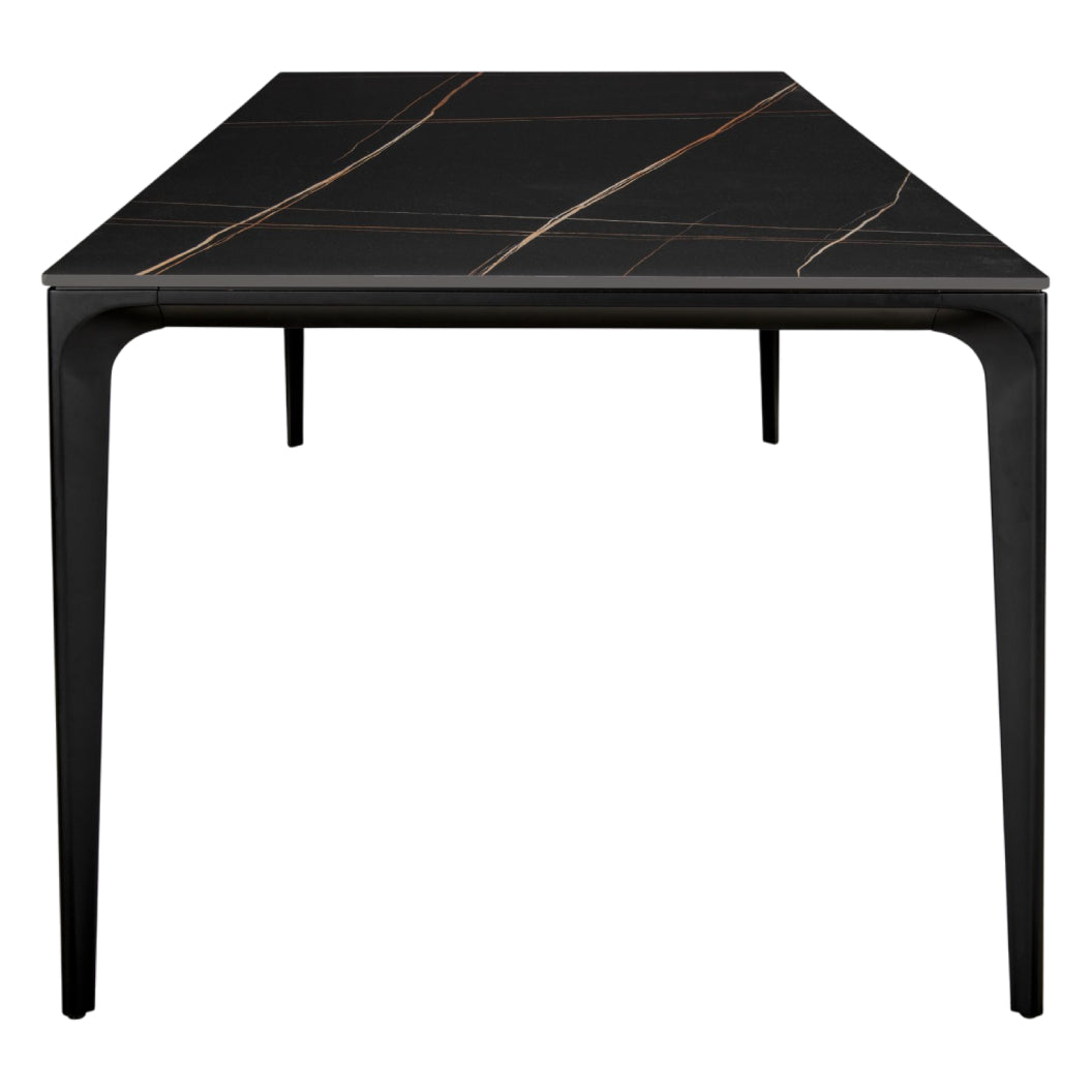 Table de salle à manger rectangulaire en pierre frittée et aluminium noir mat - Ryan