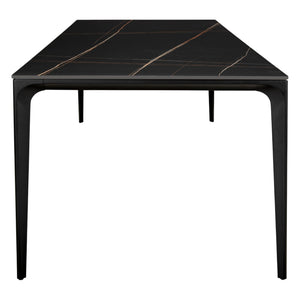 Table de salle à manger rectangulaire en pierre frittée et aluminium noir mat - Ryan