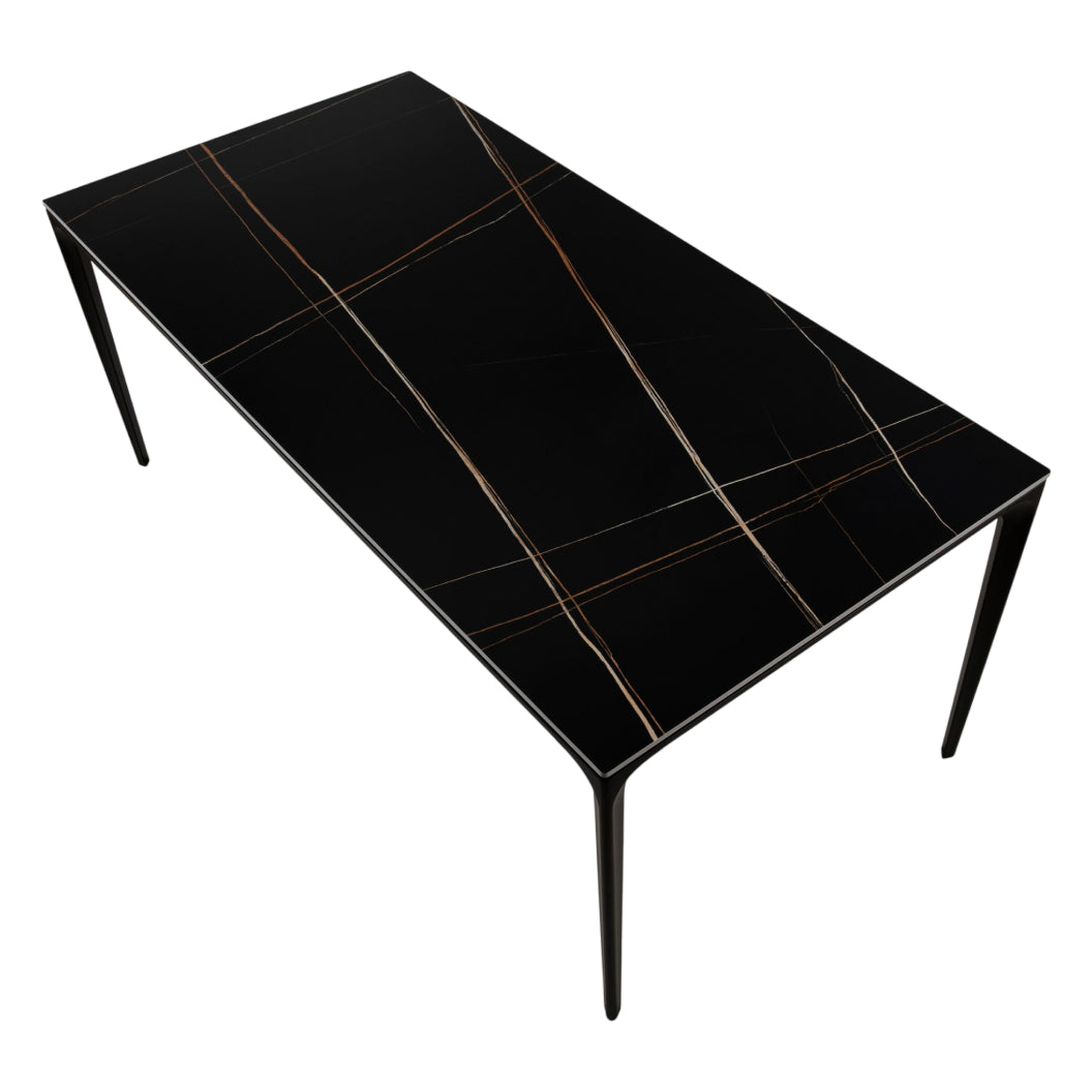 Table de salle à manger rectangulaire en pierre frittée et aluminium noir mat - Ryan