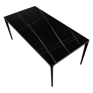 Table de salle à manger rectangulaire en pierre frittée et aluminium noir mat - Ryan
