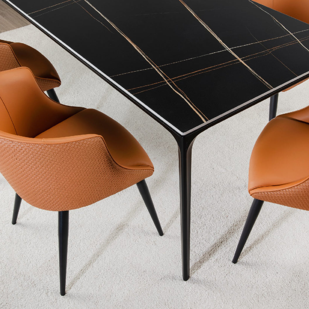 Table de salle à manger rectangulaire en pierre frittée et aluminium noir mat - Ryan