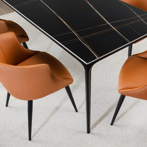 Table de salle à manger rectangulaire en pierre frittée et aluminium noir mat - Ryan