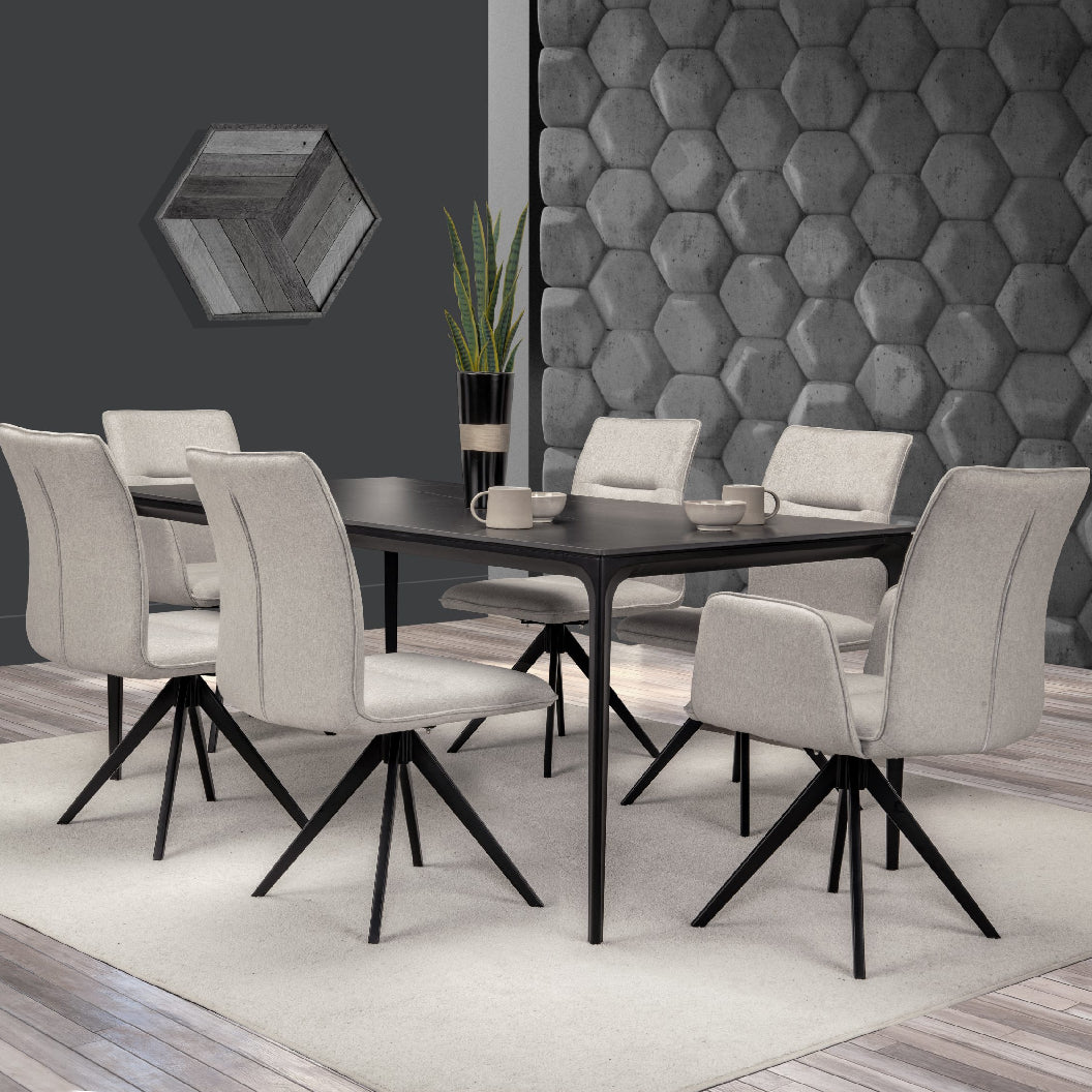 Table de salle à manger rectangulaire en pierre frittée et aluminium noir mat - Ryan