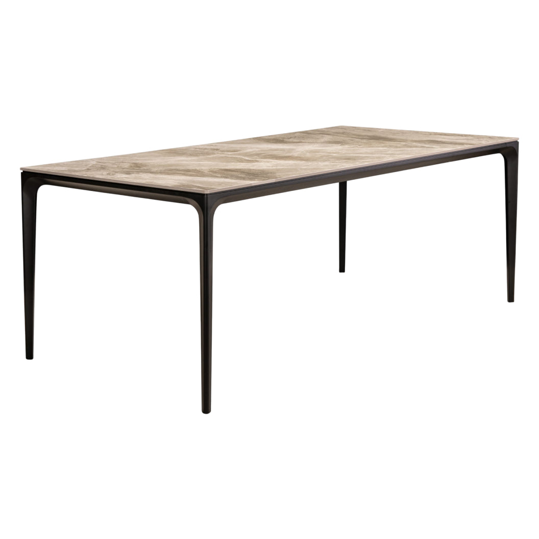 Table de salle à manger rectangulaire en pierre frittée et aluminium noir mat - Ryan