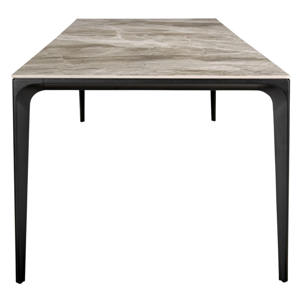 Table de salle à manger rectangulaire en pierre frittée et aluminium noir mat - Ryan