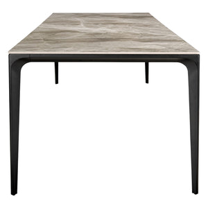 Table de salle à manger rectangulaire en pierre frittée et aluminium noir mat - Ryan